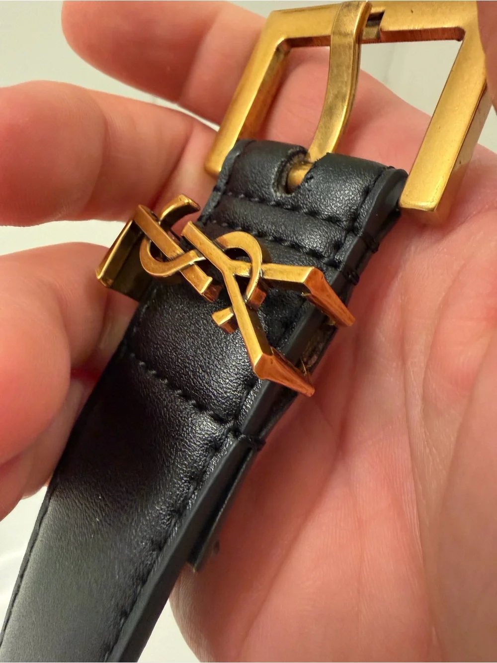 Saint Laurent Paris YSL Black Leather Belt with Gold Buckle